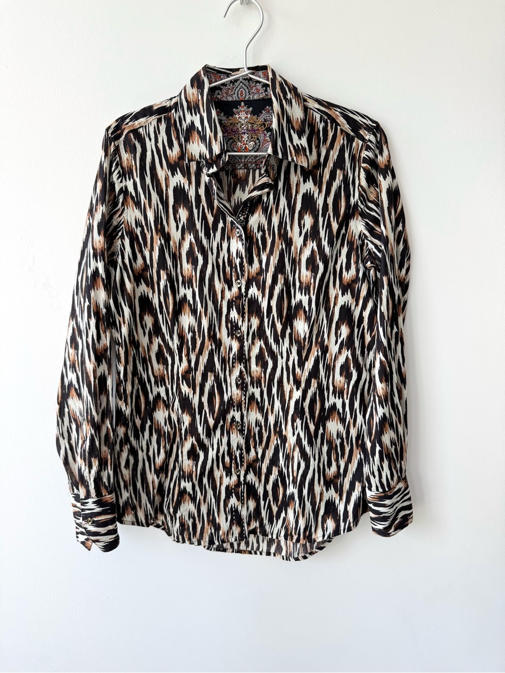 Robert Graham Animal-Print Button Front Lightweight Cotton Blouse - Size M